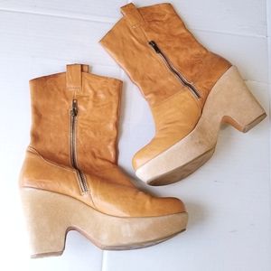 🌸 Kork Ease | Wedge Leather Zip Boots 10